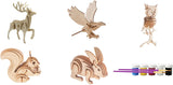 Original Hobby Forest Animal 3D Puzzles (Set of 5 Includes Rabbit, Eagle, Deer, Squirrel, Owl) with Punchout Scenery and Paints