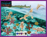 Original Hobby Sea Animal 3D Puzzles (Set of 5 Includes Dolphin, Sea Lion, Turtle, Octopus, Sea Horse) with Punchout Scenery and Paints