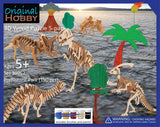 Original Hobby Dinosaur 3D Puzzles (Set of 5 Includes Tyrannosaurus Rex, Stegosaurus, Triceratops, Parasaurolophus, Brontosaurus) with Punchout Scenery and Paints