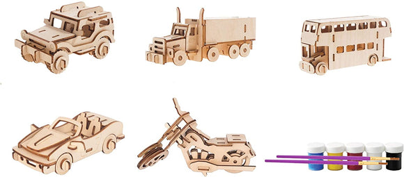 Original Hobby Vehicle 3D Puzzles (Set of 5 Includes Locomotive, Helicopter, Pirate Ship, Lifeboat, and Airplane) with 5 Sets of Paints