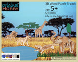 Original Hobby Safari Animal 3D Puzzles (Set of 5 Includes Lion, Giraffe, Tiger, Crocodile, Giraffe) with Punchout Scenery and Paints