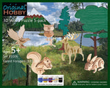 Original Hobby Forest Animal 3D Puzzles (Set of 5 Includes Rabbit, Eagle, Deer, Squirrel, Owl) with Punchout Scenery and Paints