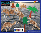 Original Hobby Dinosaur 3D Puzzles (Set of 5 Includes Tyrannosaurus Rex, Stegosaurus, Triceratops, Parasaurolophus, Brontosaurus) with Punchout Scenery and Paints