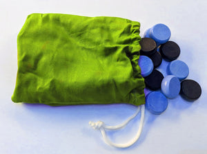 Crokinole Checkers (Blue and Black) with Drawstring Bag