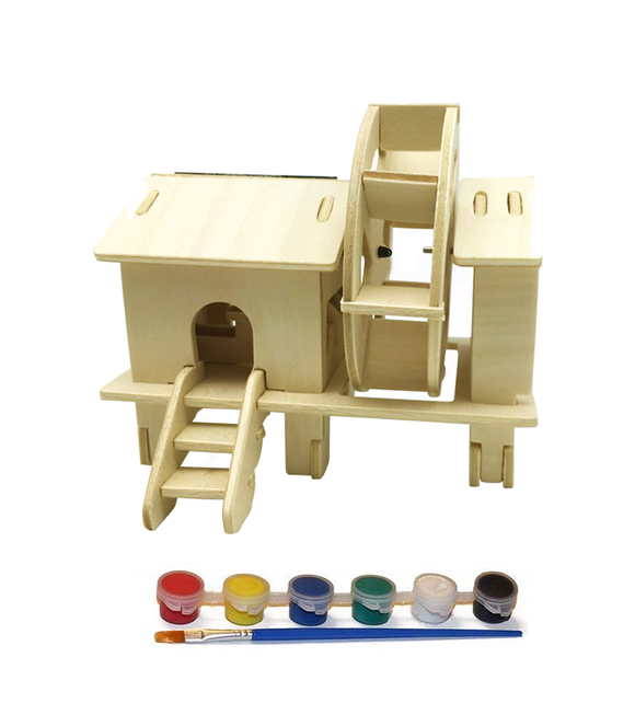 Original Hobby Wood Craft 3D Puzzle (Solar-Powered Watermill) with 5 Paints